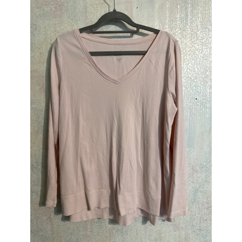 J. Jill Pima Cotton V-Neck Long Sleeve Tee Pink Petite Medium 150942